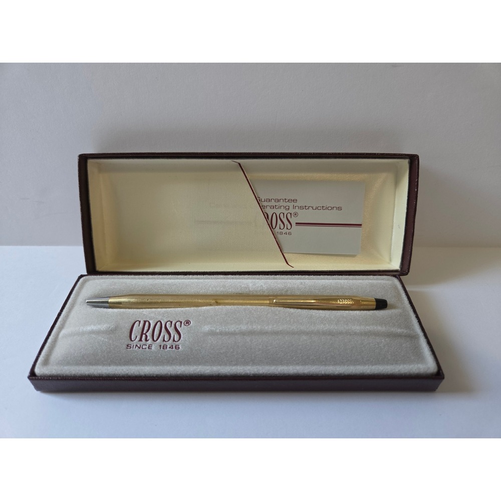 Vintage Cross Gold Tone Ballpoint Pen 2202 Pinstripe with Burgundy Box